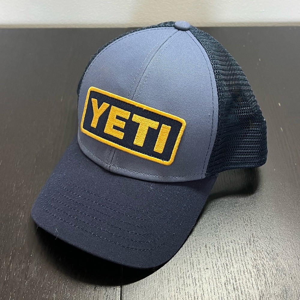 YETI Logo Badge Low Profile Trucker Hat, Navy/Yellow